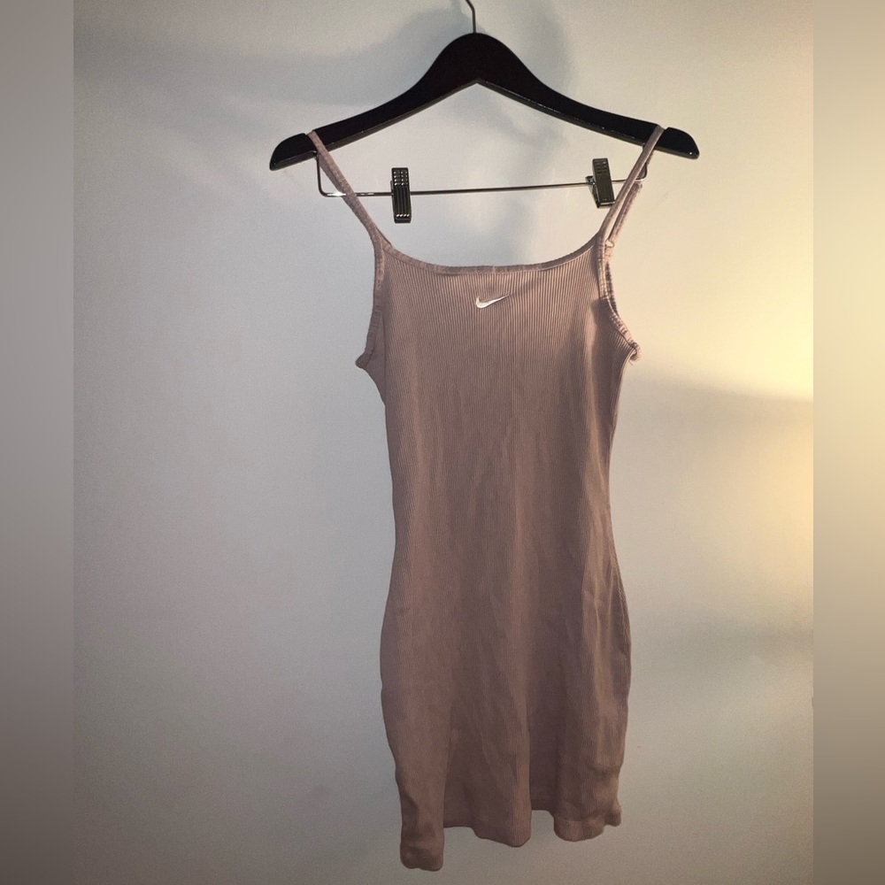 Nike Women's Ribbed Spaghetti Strap Bodycon Shape Flattering Summer Dress Nude